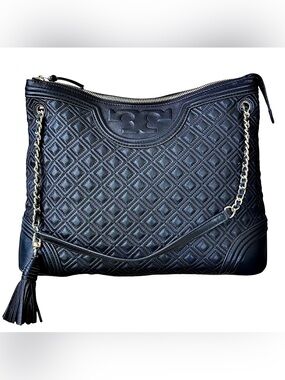 TORY BURCH Black Fleming Quilted Leather w/ Gold Chain Strap